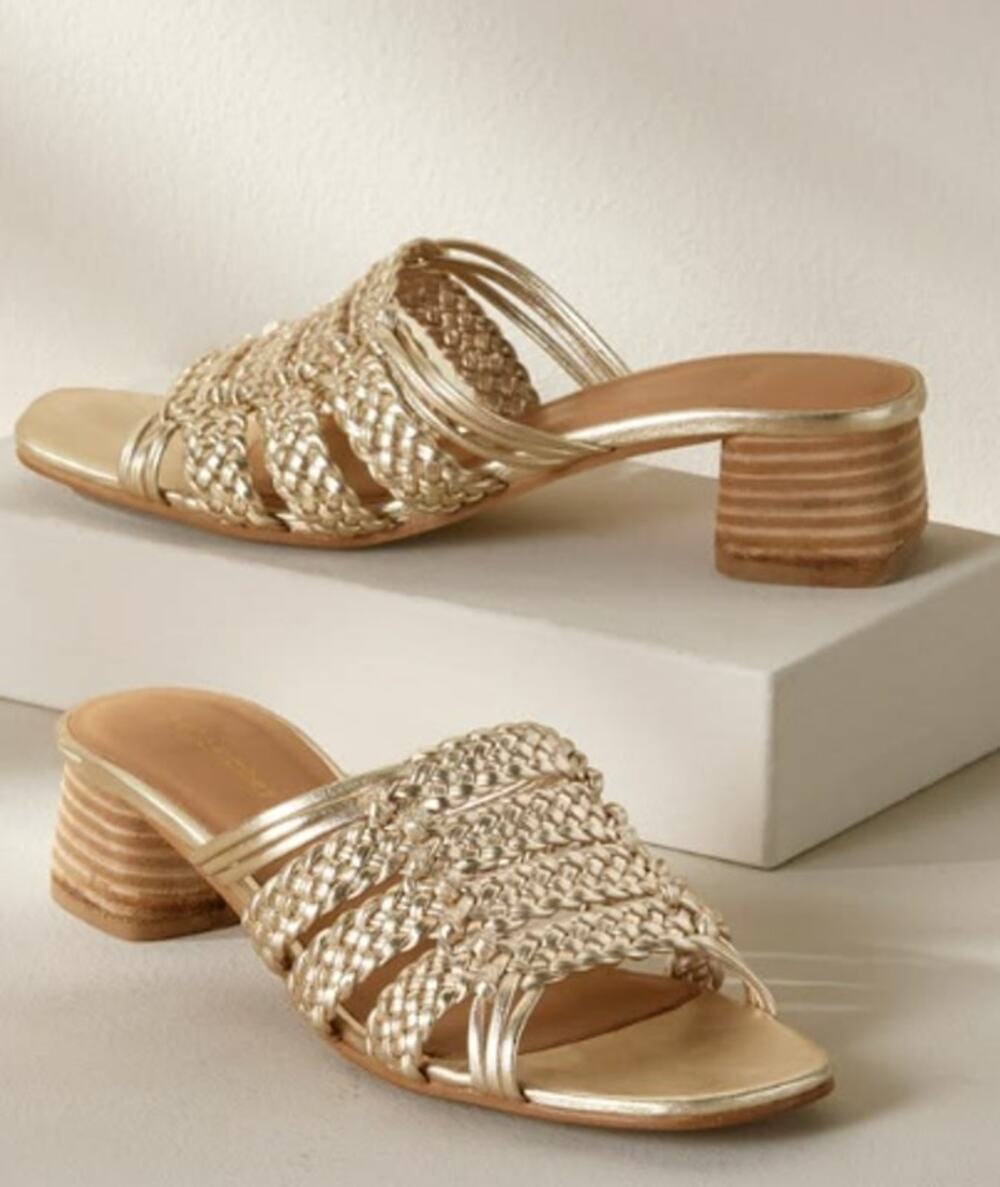 Salt + Umber Womens Riviera Braided Slide Heel Sandals EU 39 US 8 Gold EUC